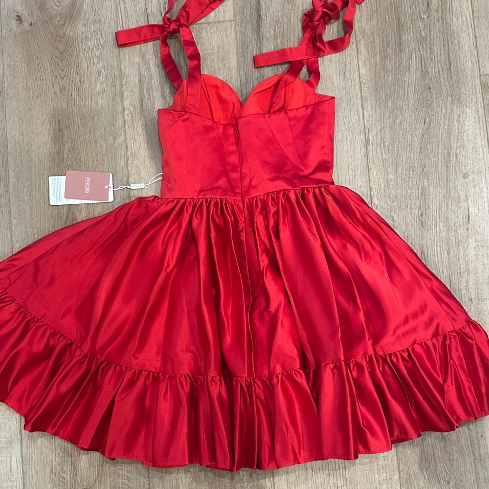 Red Satin Dress with Bow Straps - Picture 4 of 7
